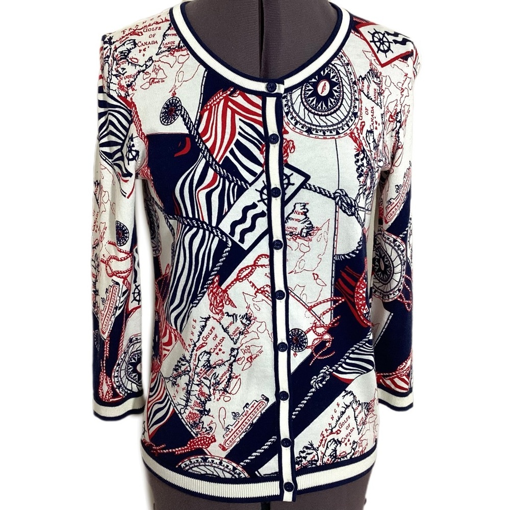 Talbots Sea Map Print Charming Cardigan Size XS